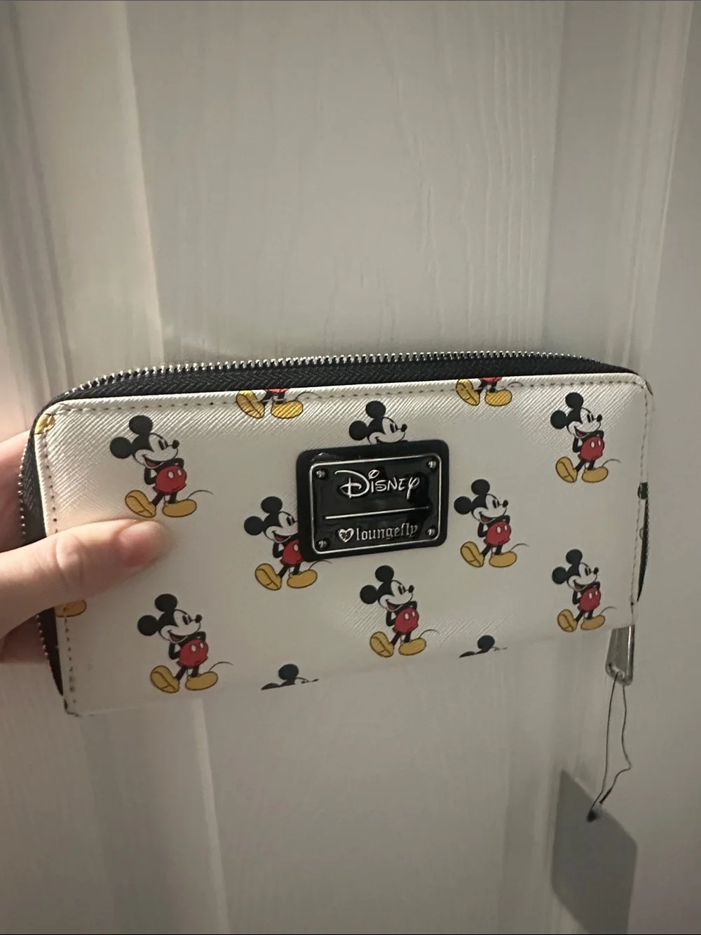 Loungefly White Mickey Mouse Zip-Around Wallet with Red and Yellow Accents
